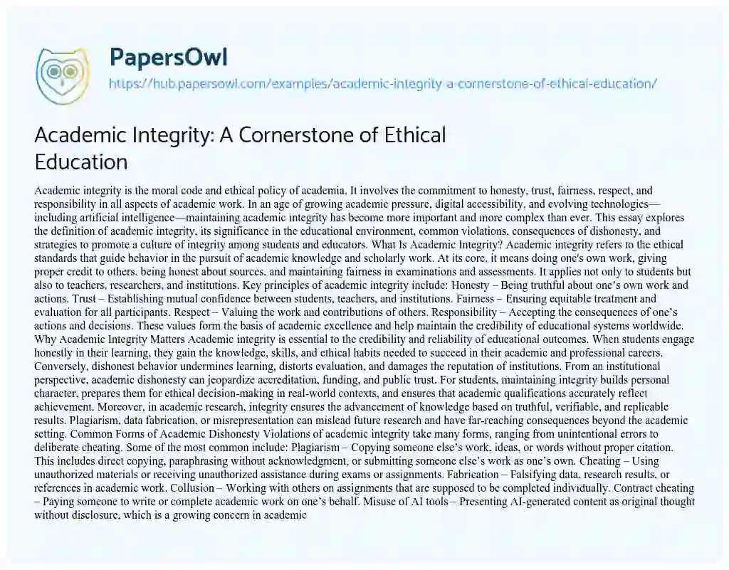 Essay on Academic Integrity: A Cornerstone of Ethical Education
