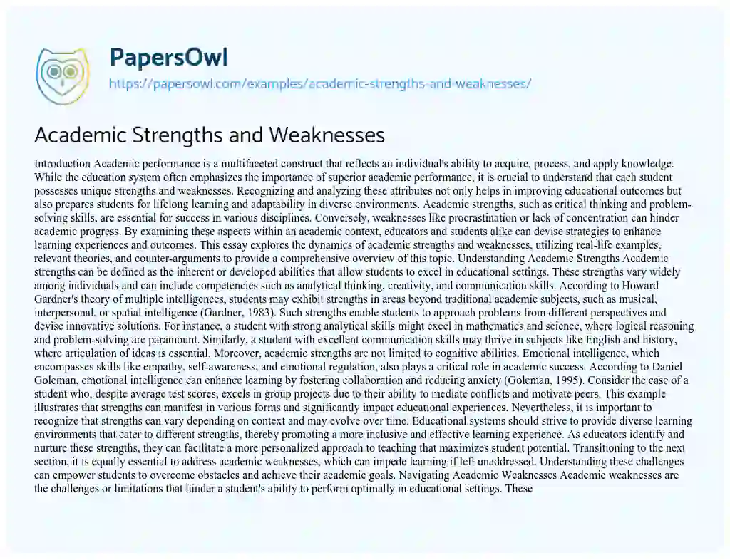 Essay on Academic Strengths and Weaknesses
