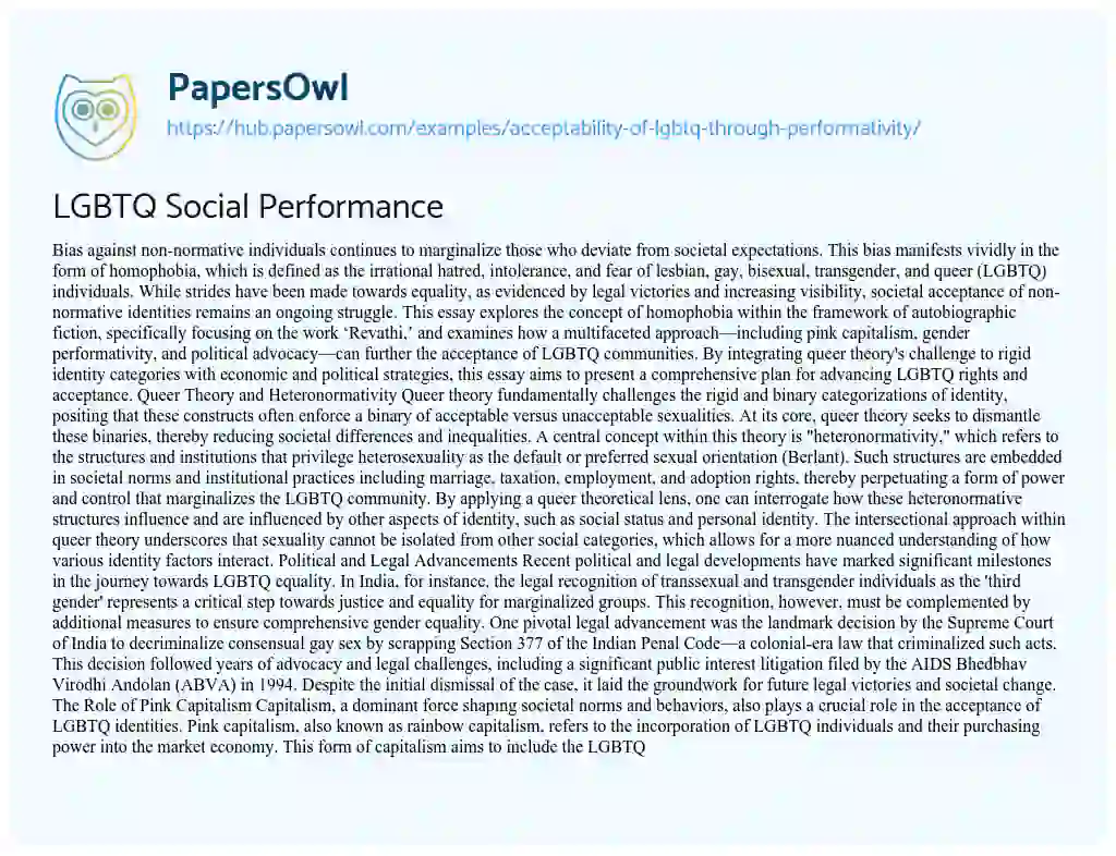 Essay on LGBTQ Social Performance