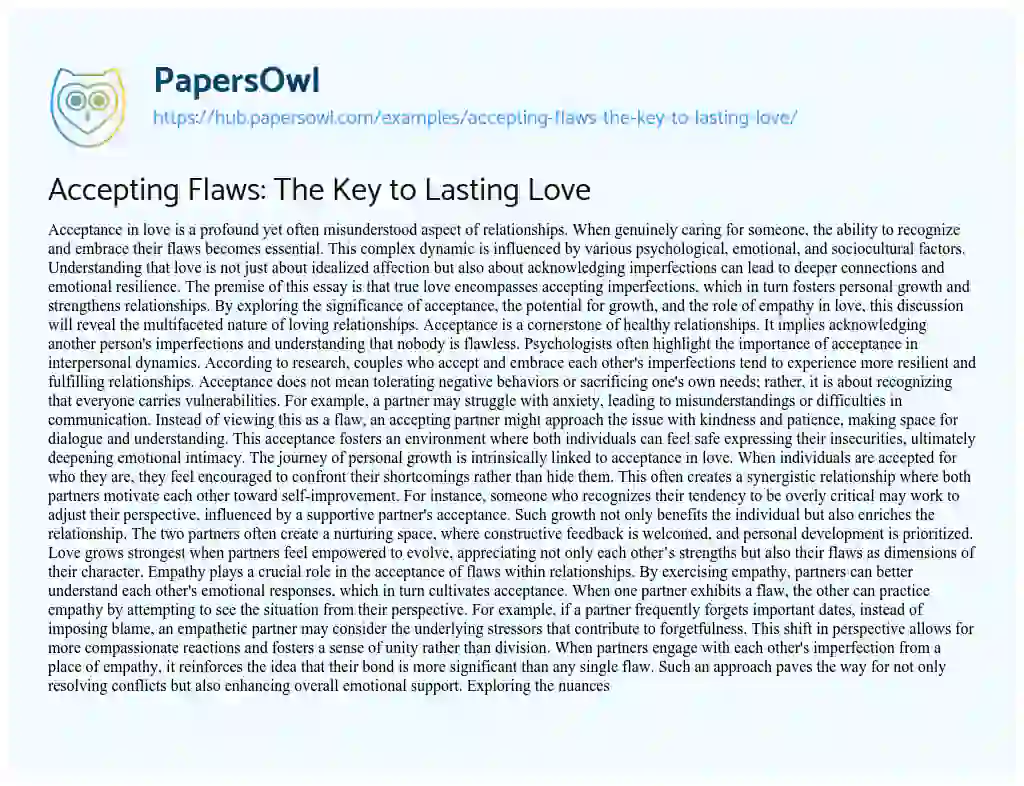 Essay on Accepting Flaws: The Key to Lasting Love