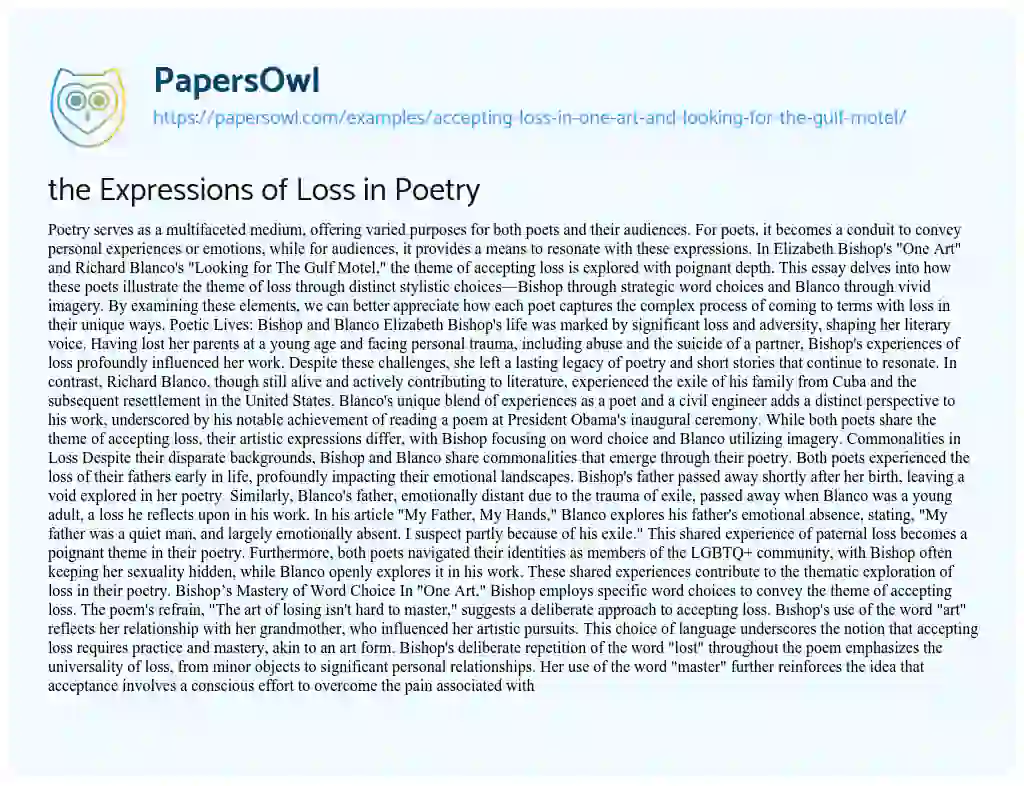 Essay on the Expressions of Loss in Poetry