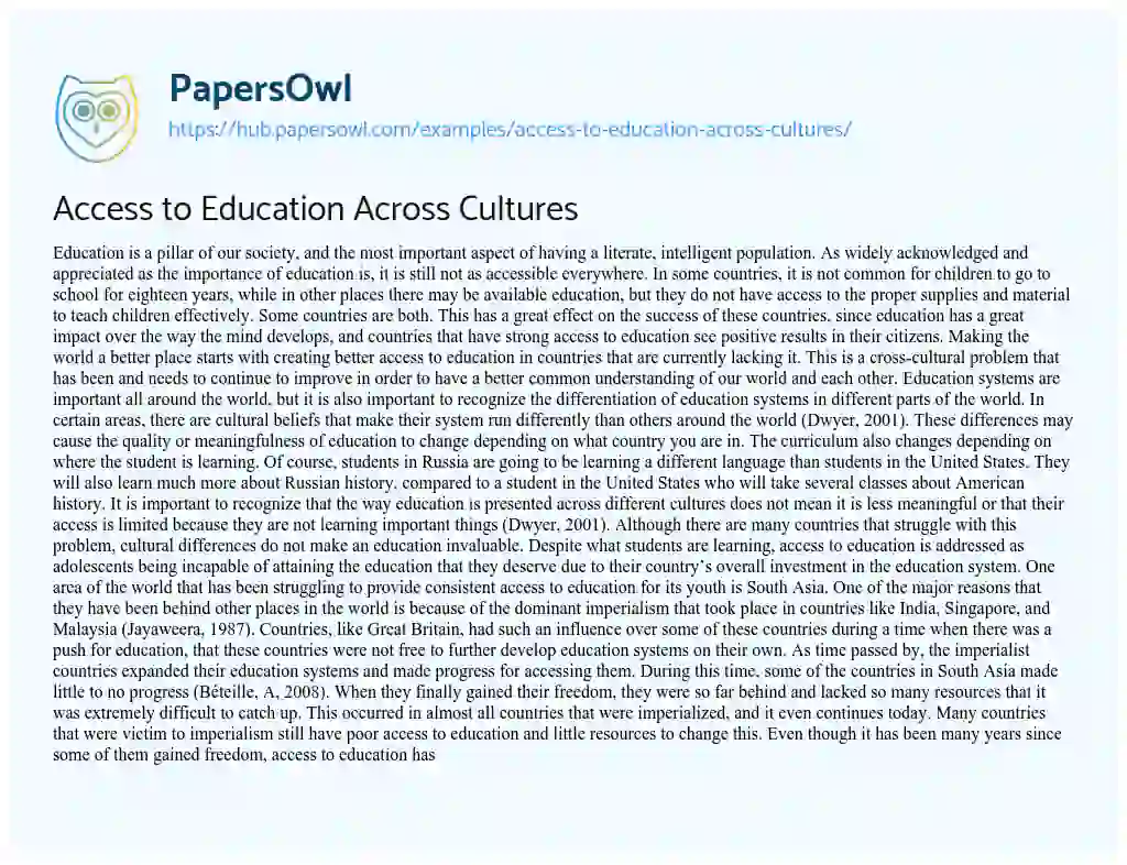 Essay on Access to Education Across Cultures