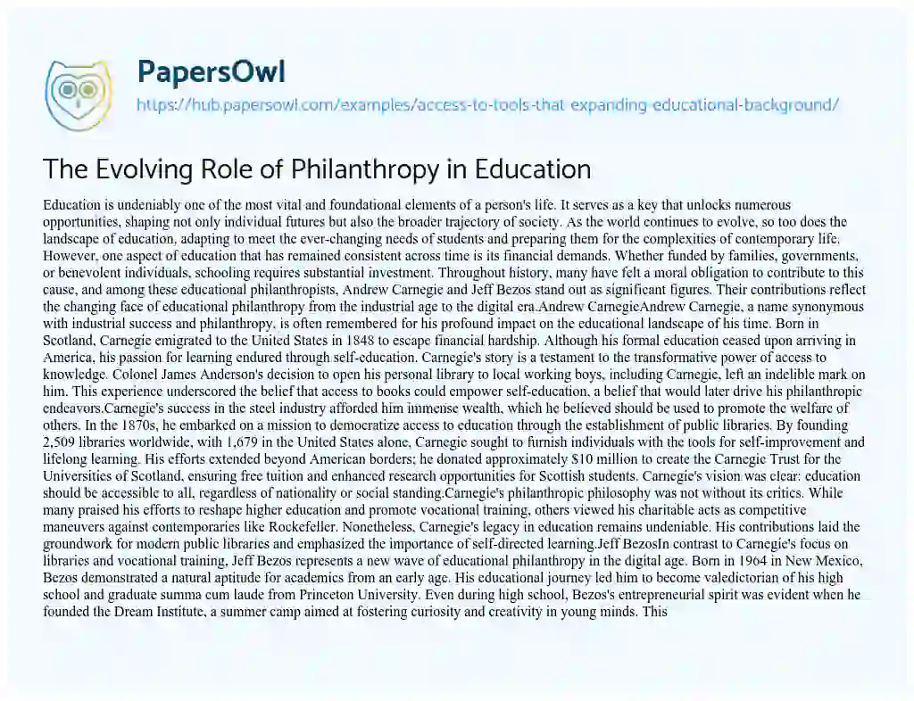 Essay on The Evolving Role of Philanthropy in Education