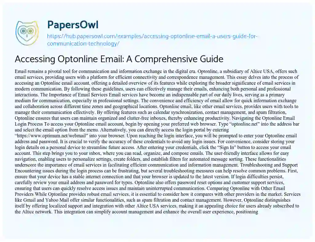 Essay on Accessing Optonline Email: A Comprehensive Guide