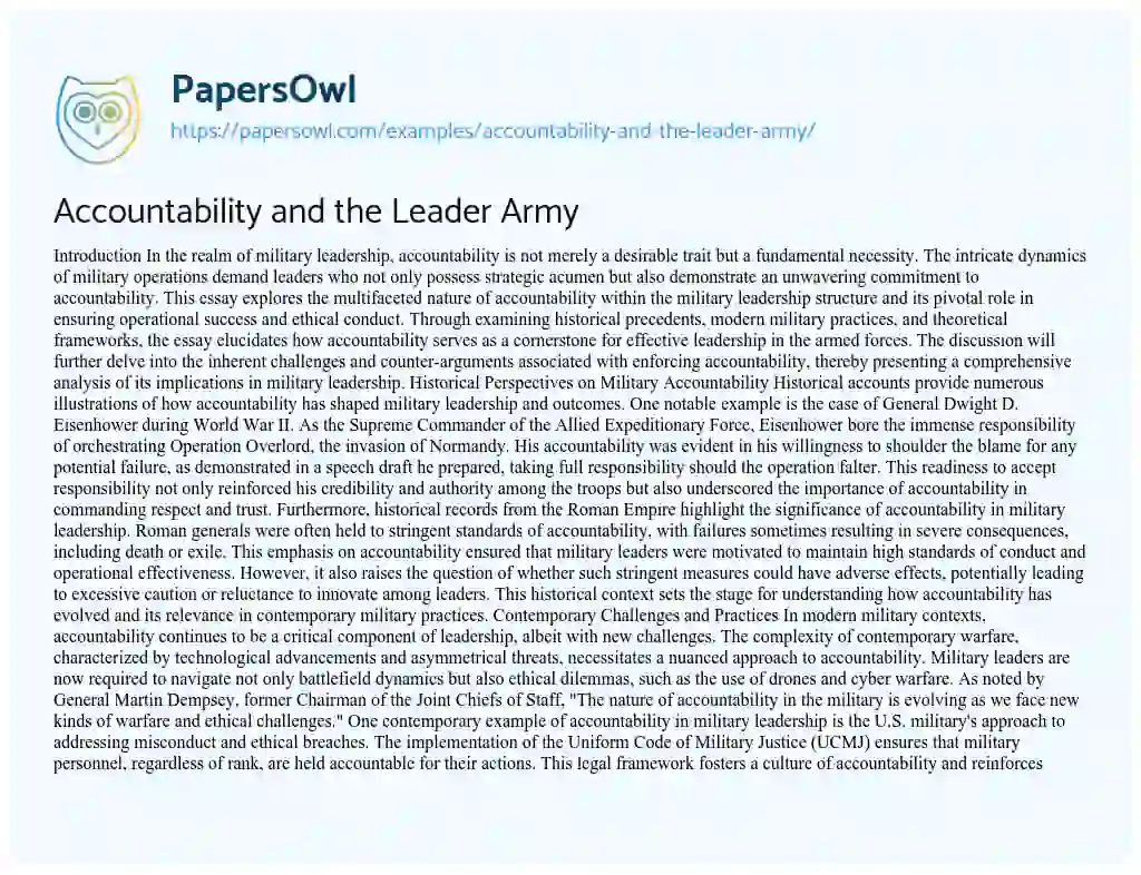 Essay on Accountability and the Leader Army