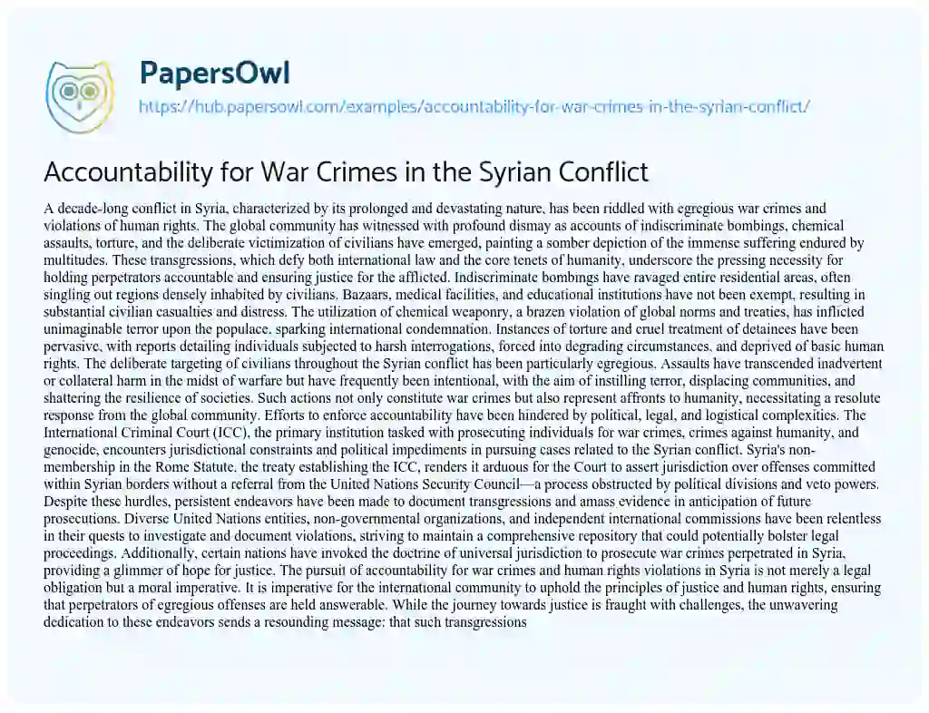 Essay on Accountability for War Crimes in the Syrian Conflict