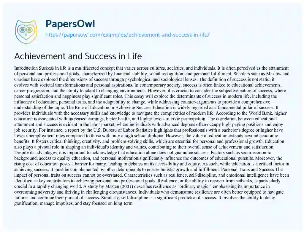 Essay on Achievement and Success in Life