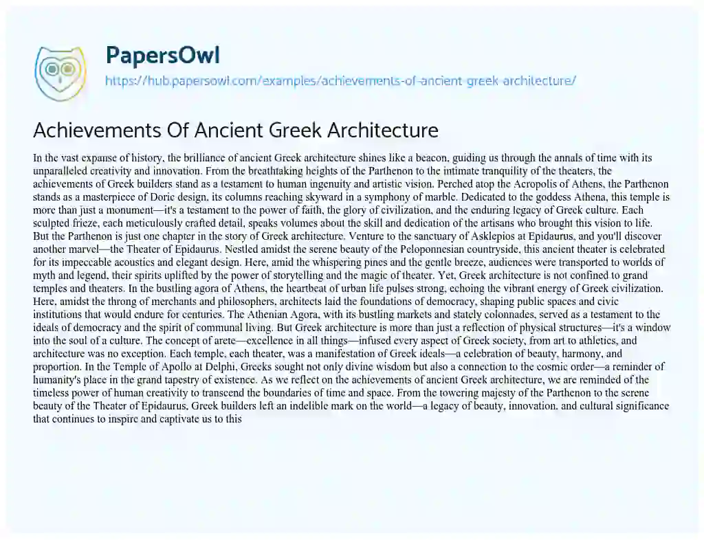 Essay on Achievements Of Ancient Greek Architecture