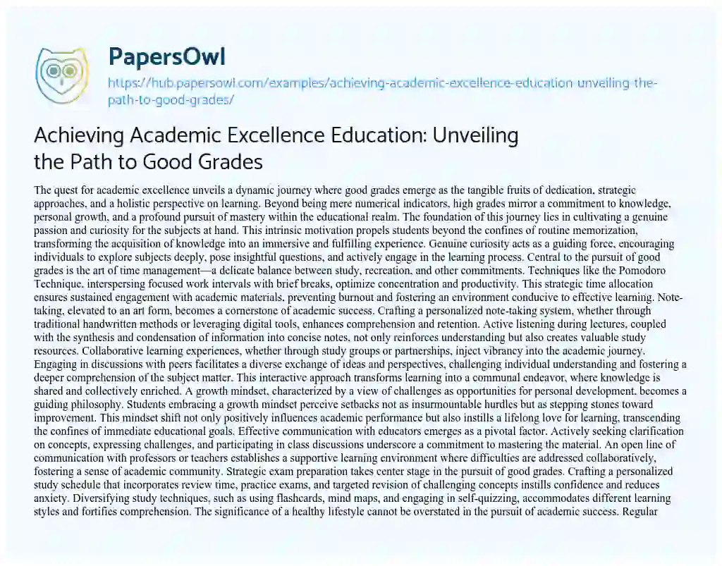 Essay on Achieving Academic Excellence Education: Unveiling the Path to Good Grades