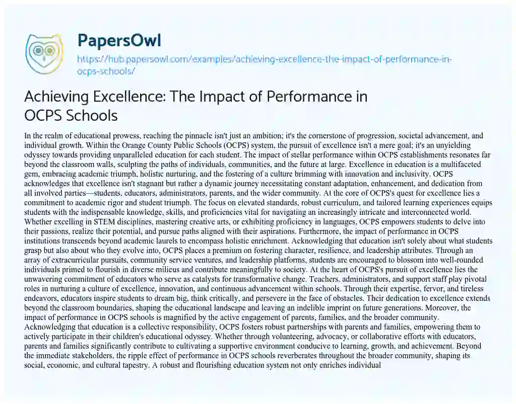 Essay on Achieving Excellence: The Impact of Performance in OCPS Schools