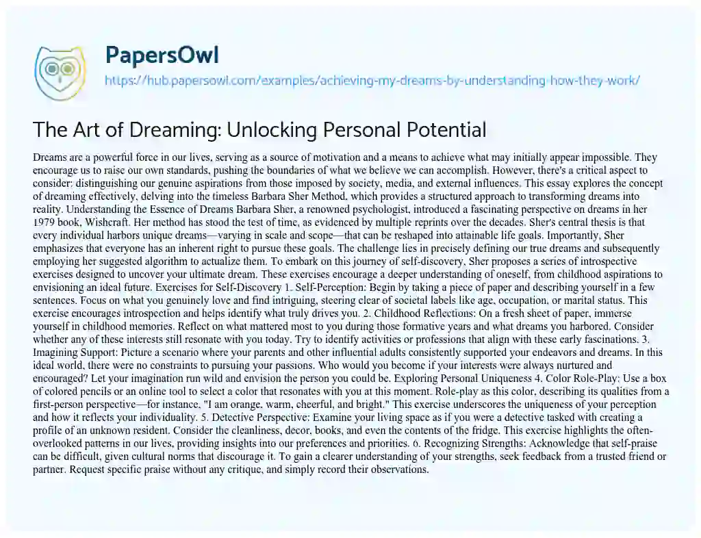 Essay on The Art of Dreaming: Unlocking Personal Potential