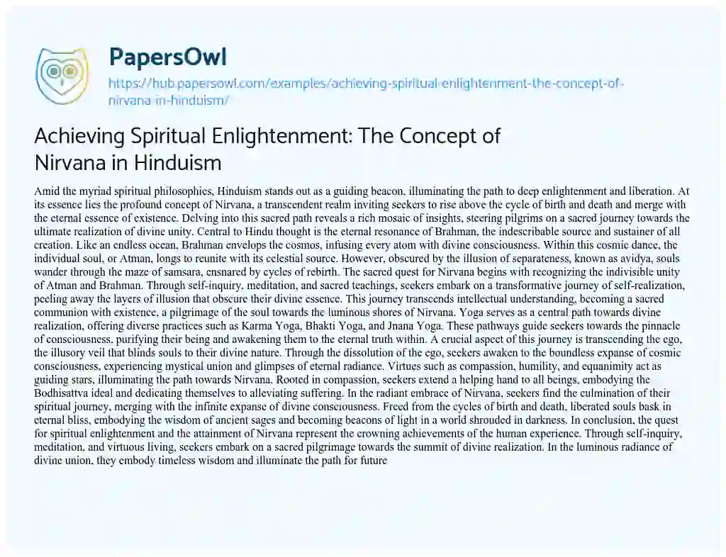 Essay on Achieving Spiritual Enlightenment: The Concept of Nirvana in Hinduism
