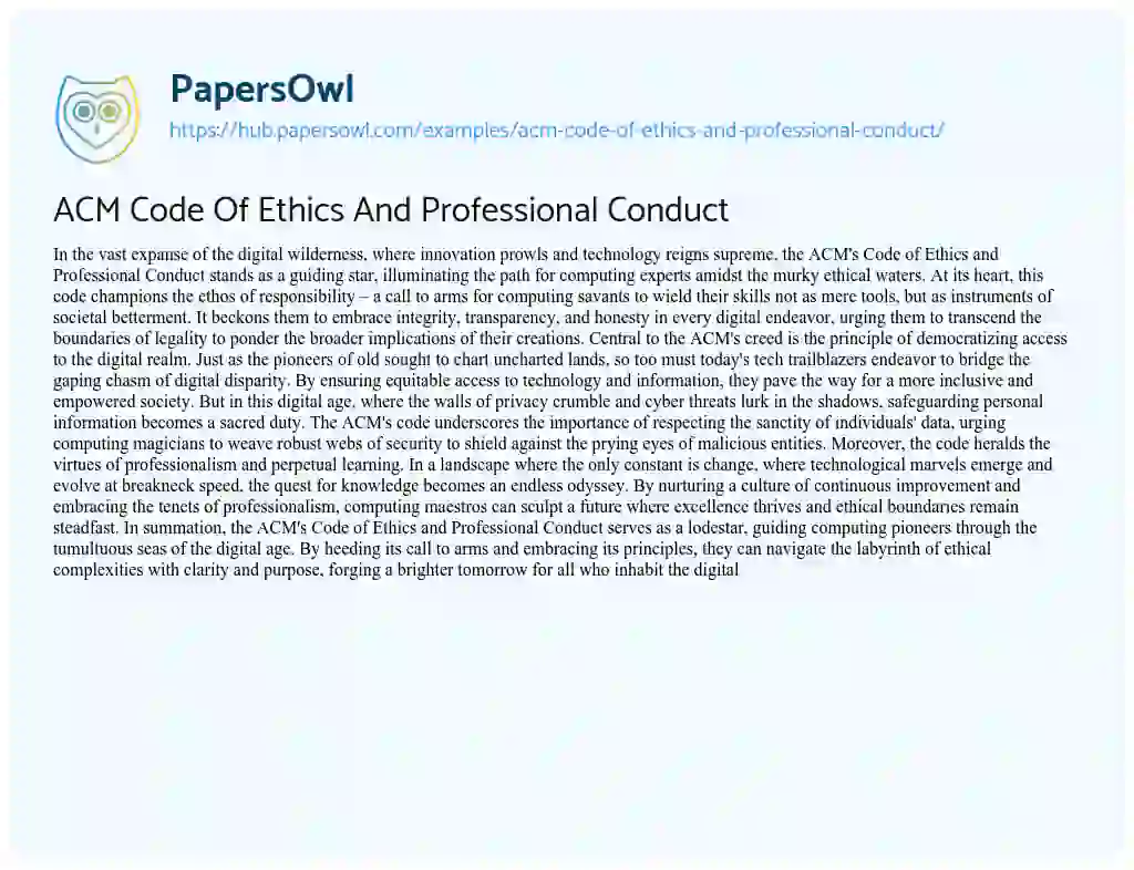Essay on ACM Code Of Ethics And Professional Conduct