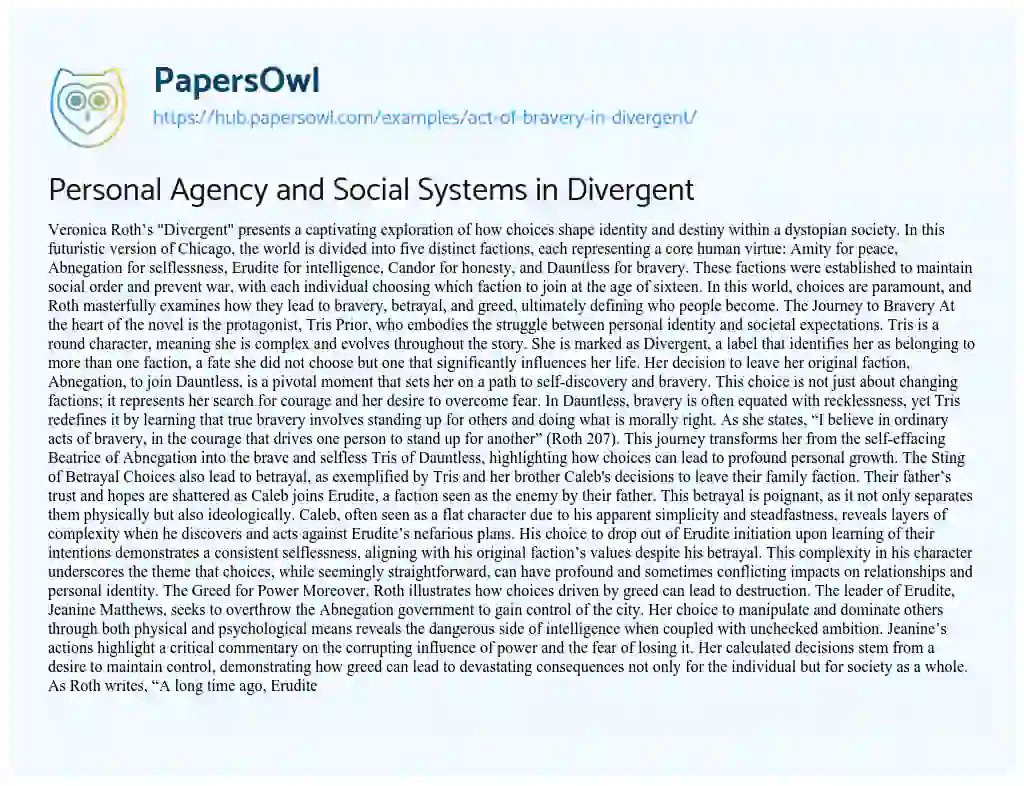 Essay on Personal Agency and Social Systems in Divergent
