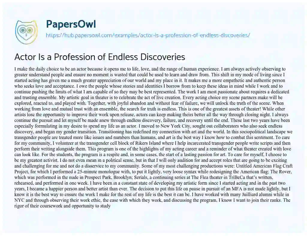 Essay on Actor Is a Profession of Endless Discoveries