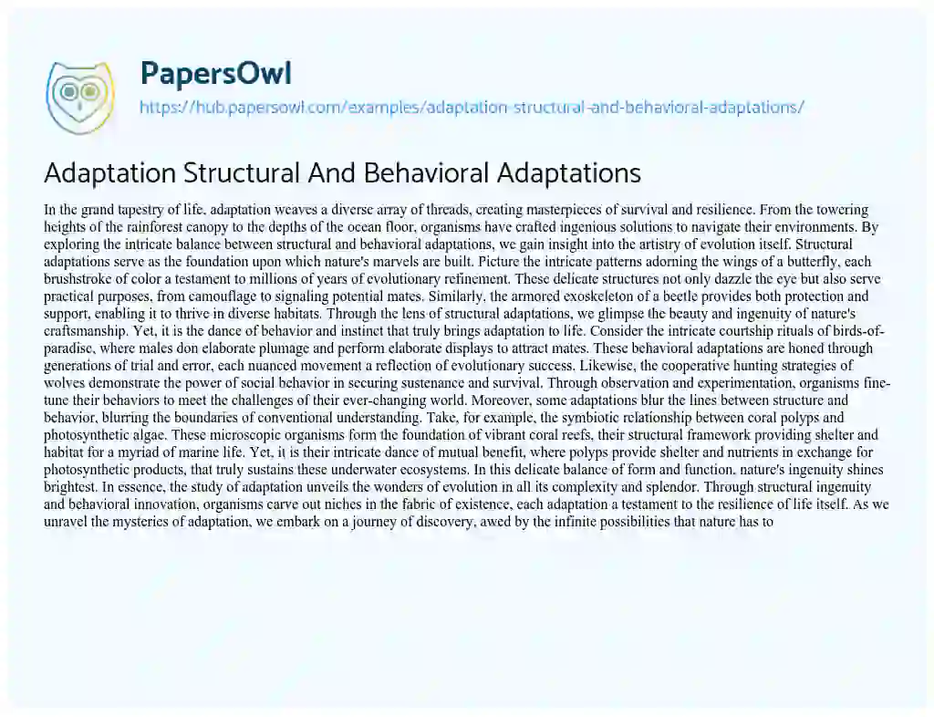Essay on Adaptation Structural And Behavioral Adaptations