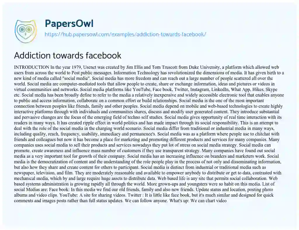 Essay on Addiction towards facebook