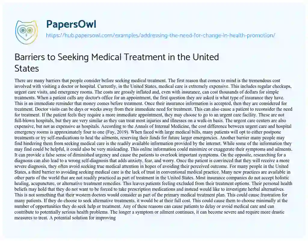 Essay on Barriers to Seeking Medical Treatment in the United States
