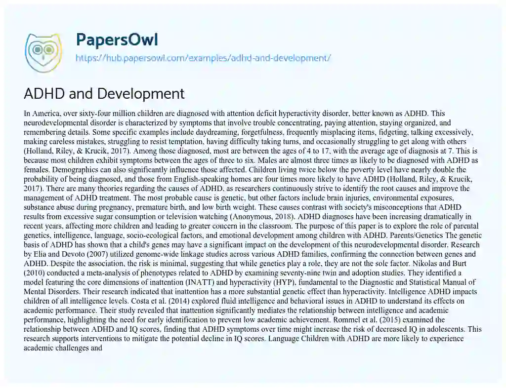 Essay on ADHD and Development