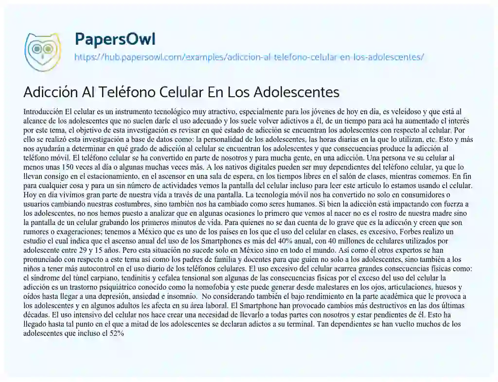 Essay on Adicción Al Teléfono Celular En Los Adolescentes