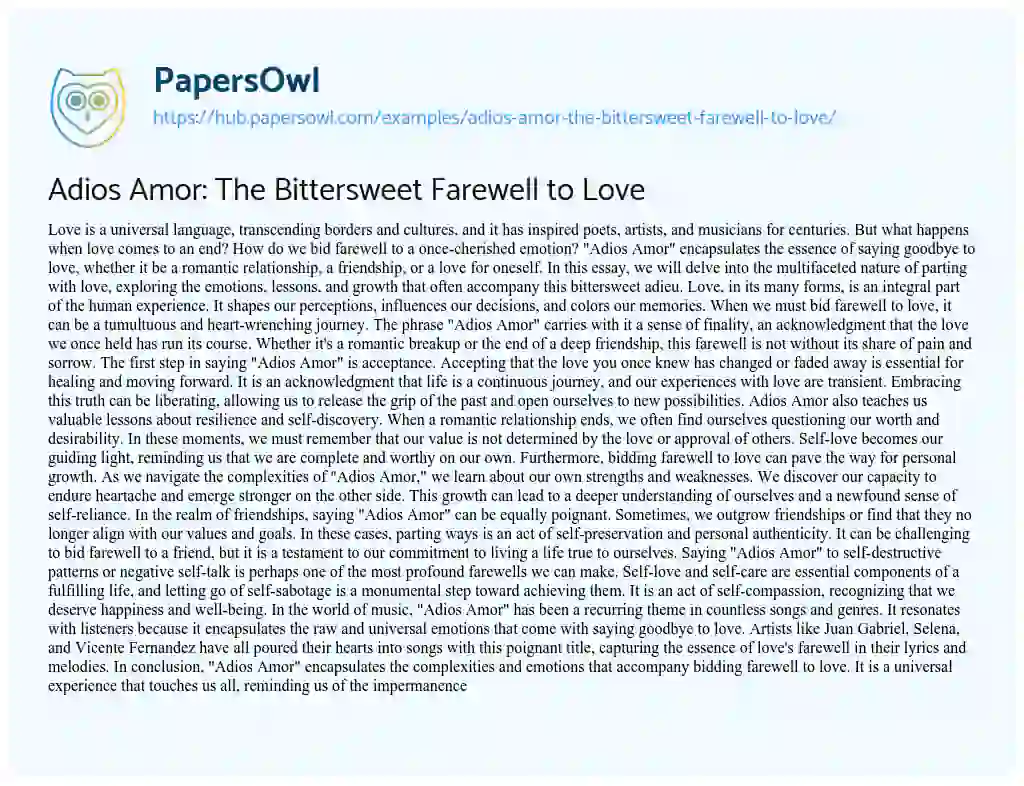 Essay on Adios Amor: The Bittersweet Farewell to Love