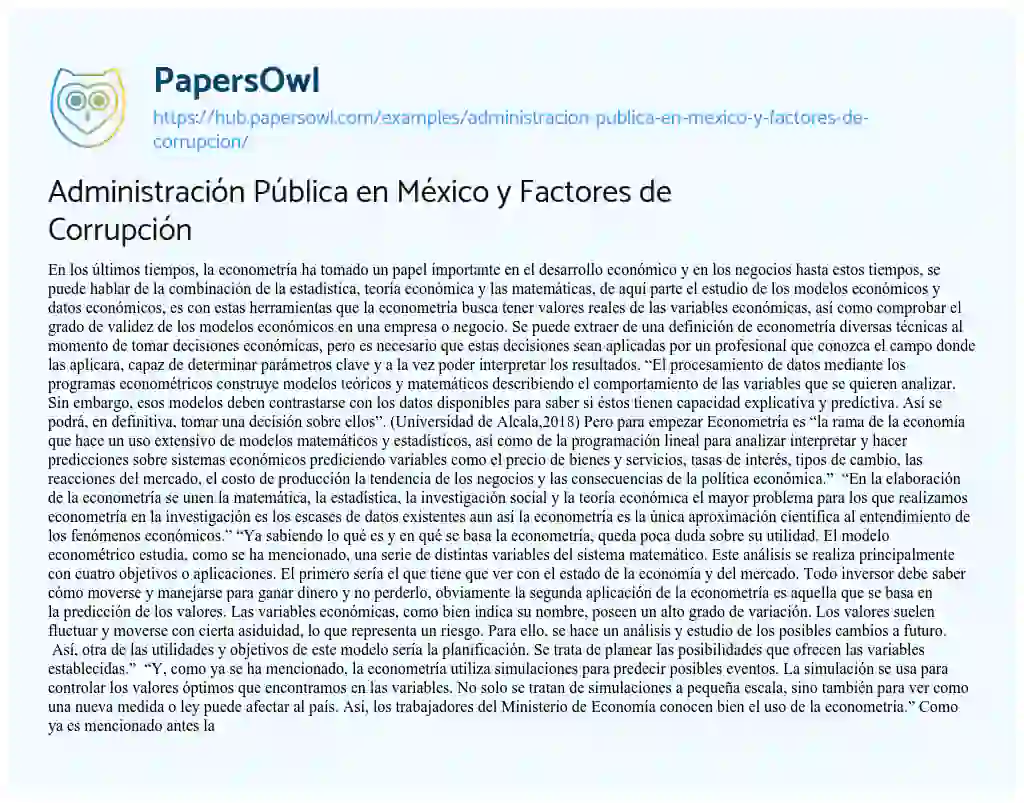 Essay on Administración Pública en México y Factores de Corrupción