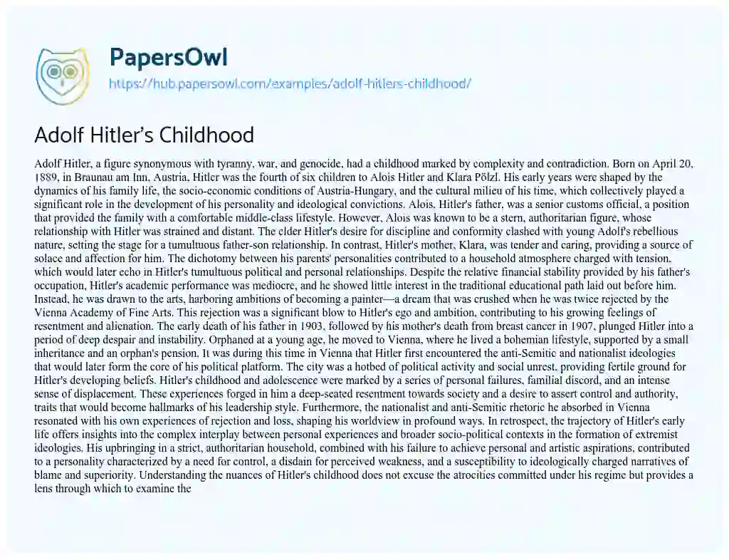 Essay on Adolf Hitler’s Childhood