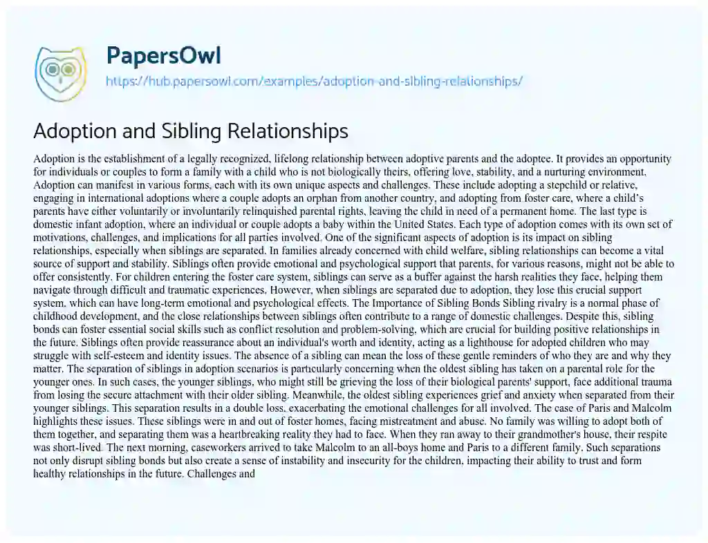 Essay on Adoption and Sibling Relationships