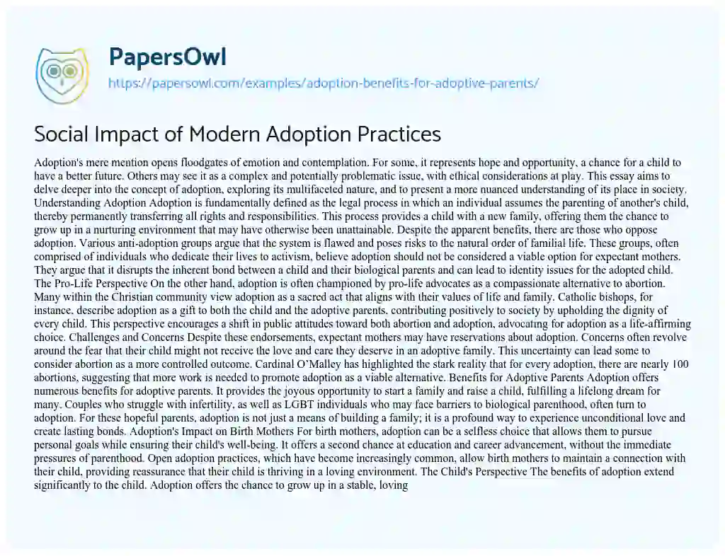 Essay on Social Impact of Modern Adoption Practices