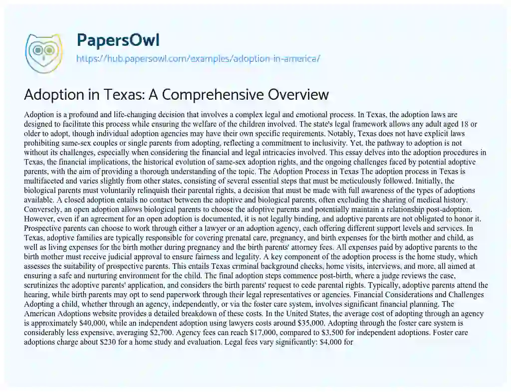 Essay on Adoption in Texas: A Comprehensive Overview