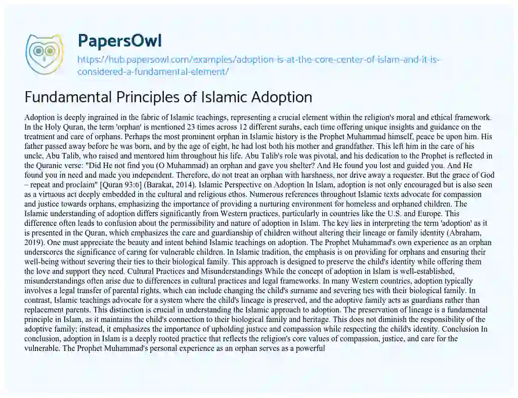 Essay on Fundamental Principles of Islamic Adoption