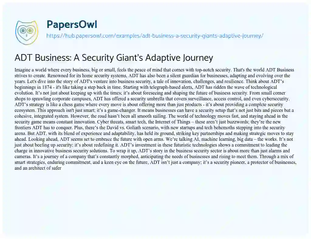 Essay on ADT Business: A Security Giant’s Adaptive Journey