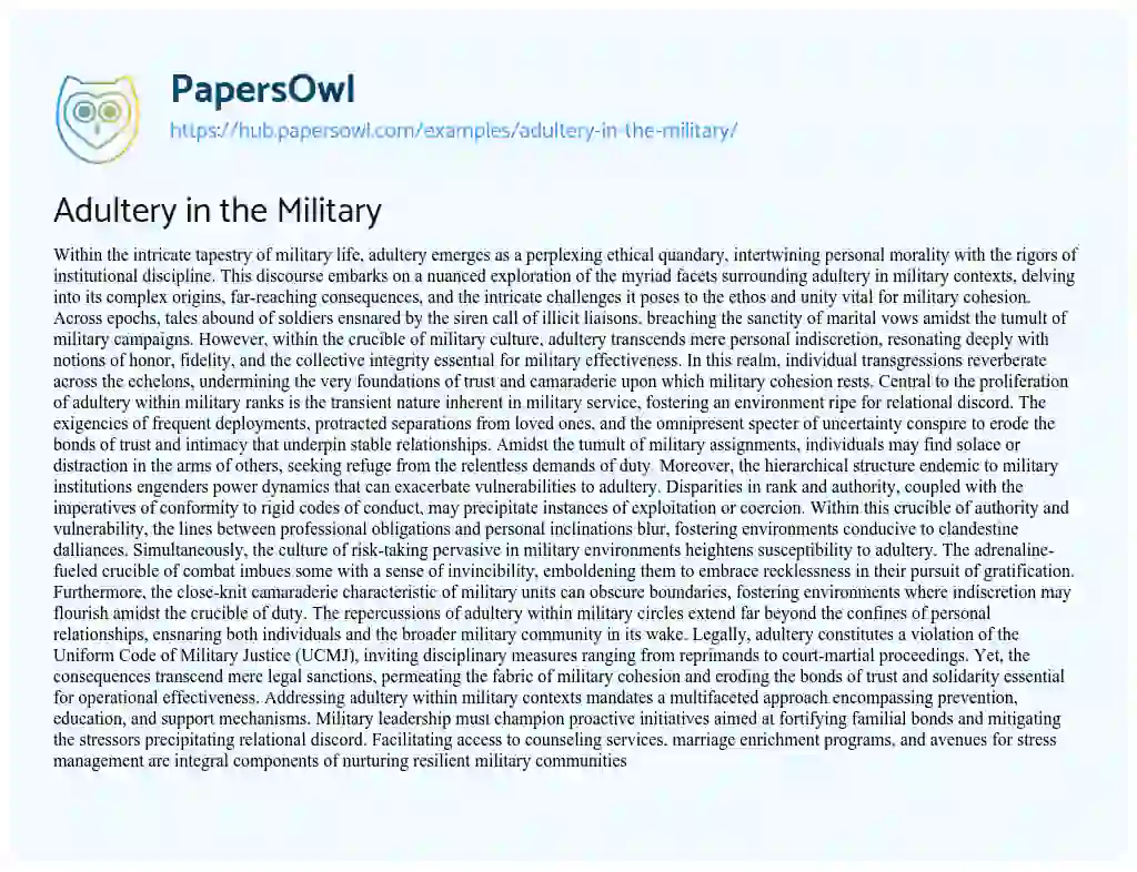 Essay on Adultery in the Military