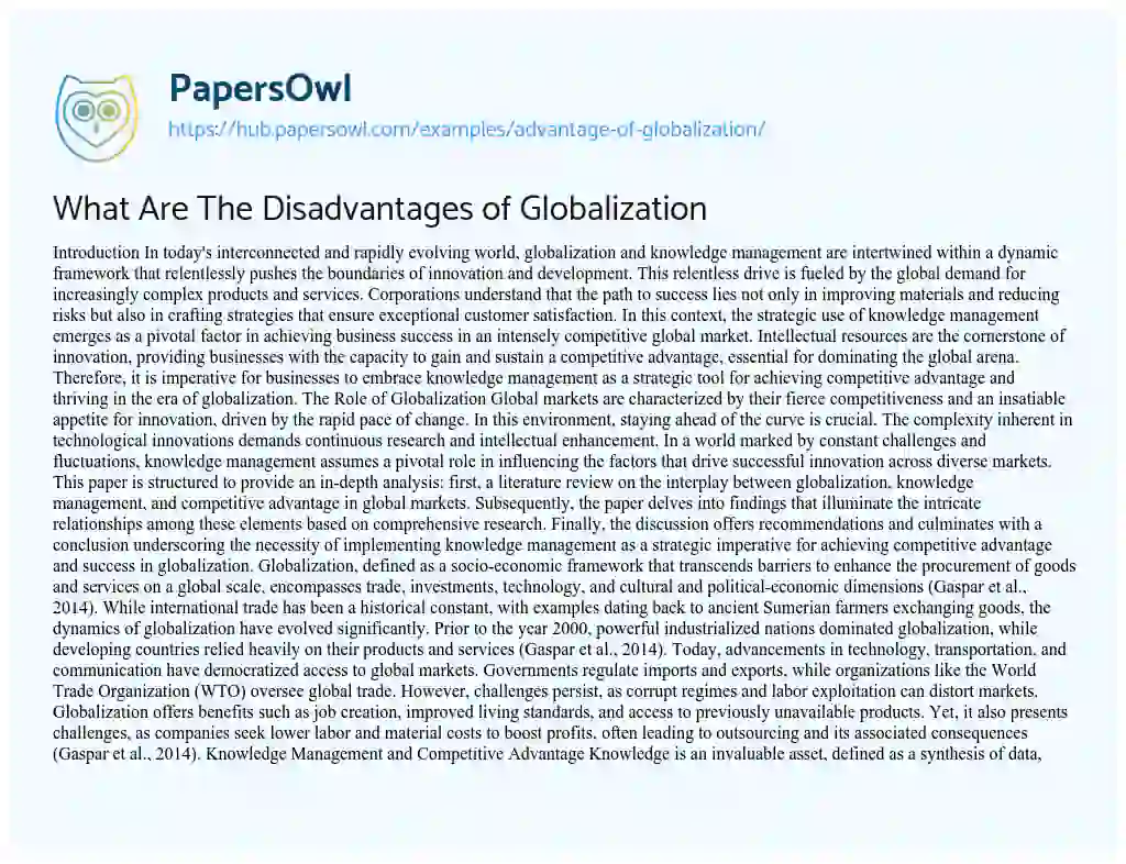 Essay on What Are The Disadvantages of Globalization