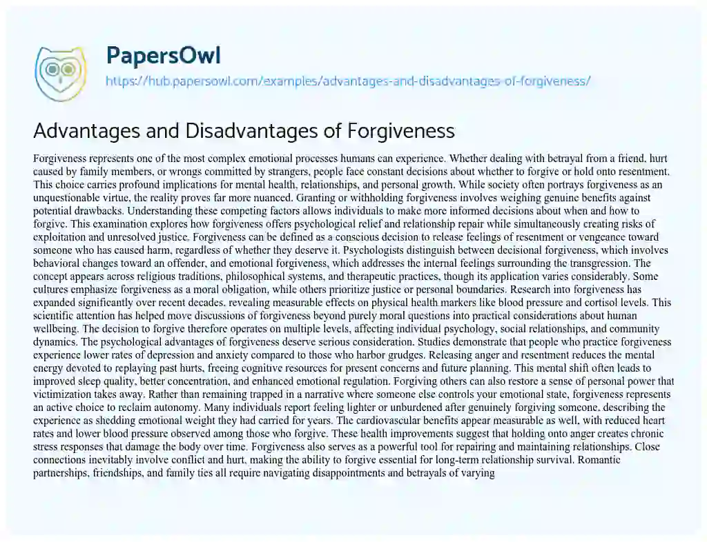 Essay on Advantages and Disadvantages of Forgiveness