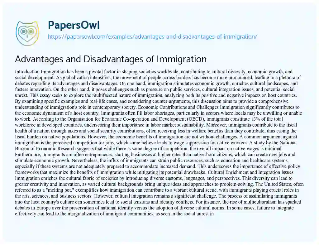 Essay on Advantages and Disadvantages of Immigration
