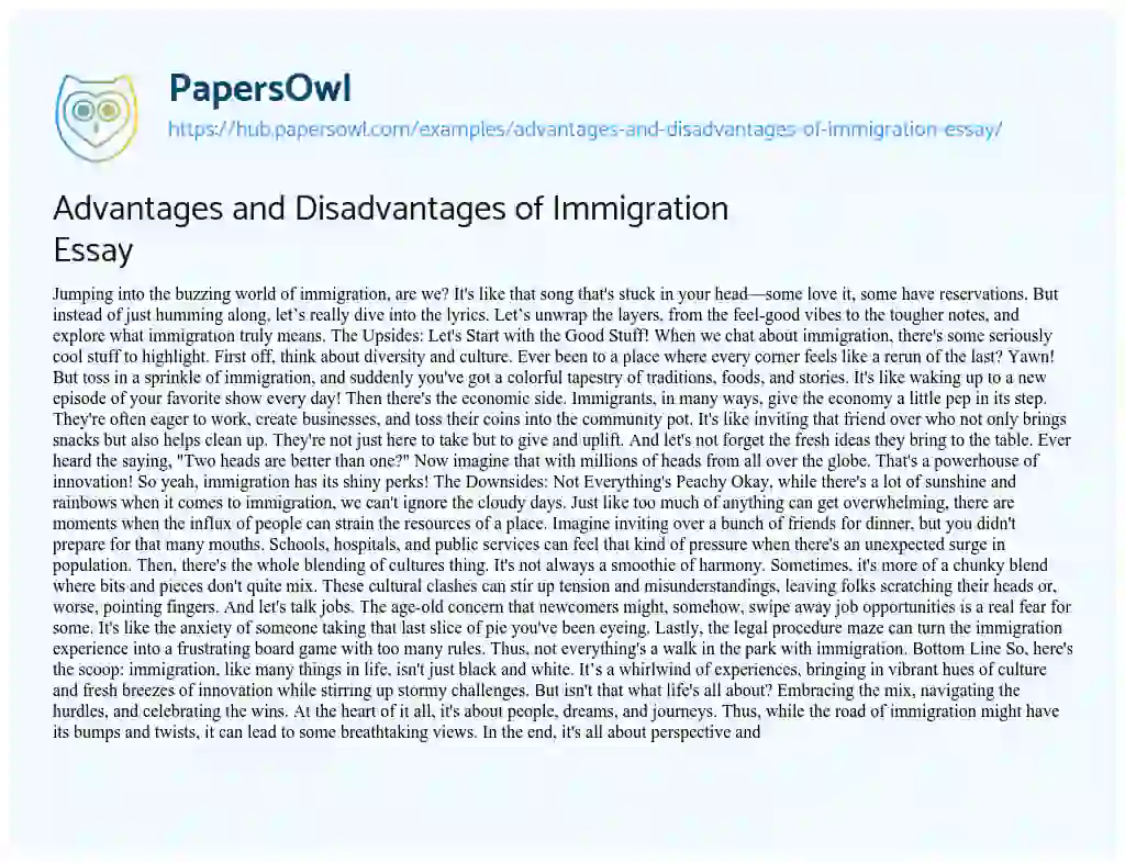 Essay on Advantages and Disadvantages of Immigration Essay
