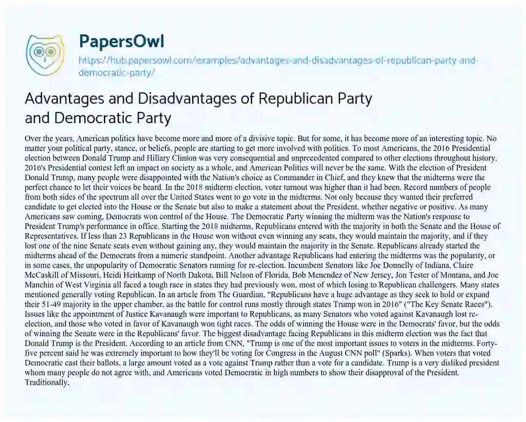 Essay on Advantages and Disadvantages of Republican Party and Democratic Party