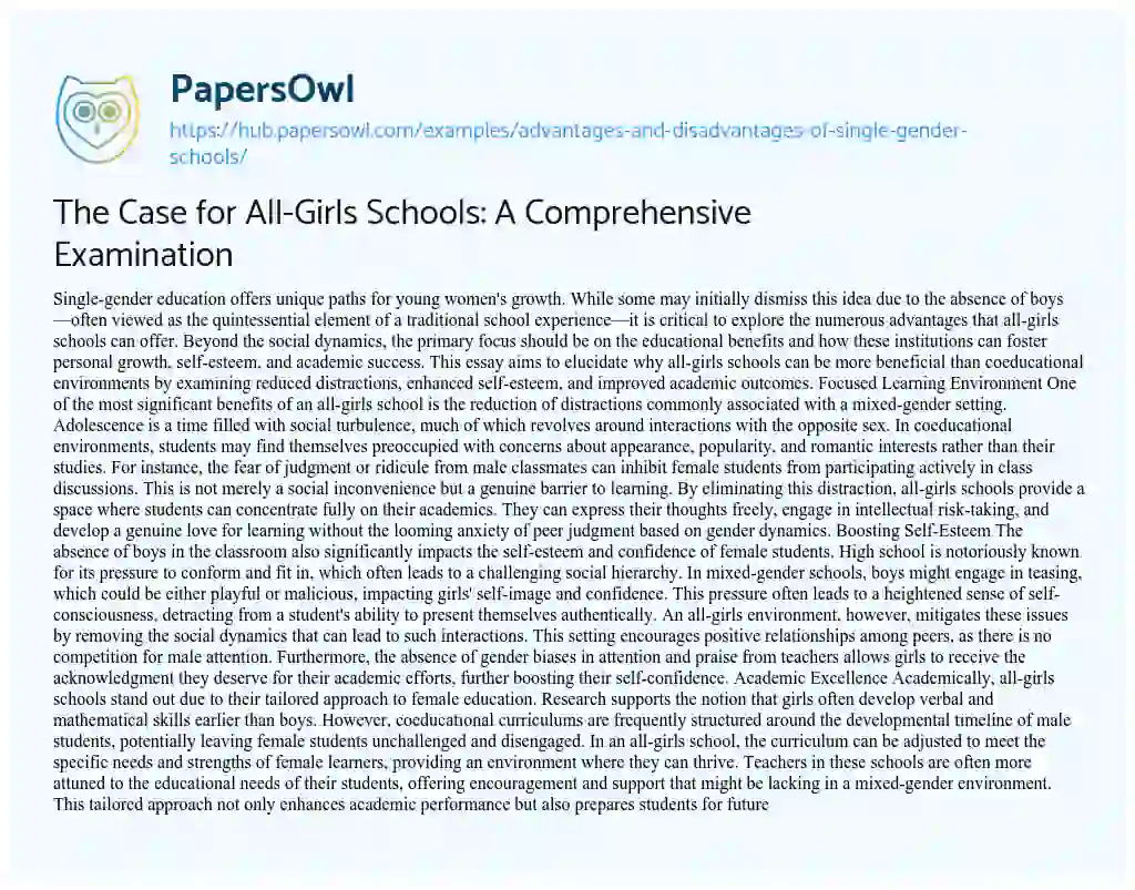 Essay on The Case for All-Girls Schools: A Comprehensive Examination