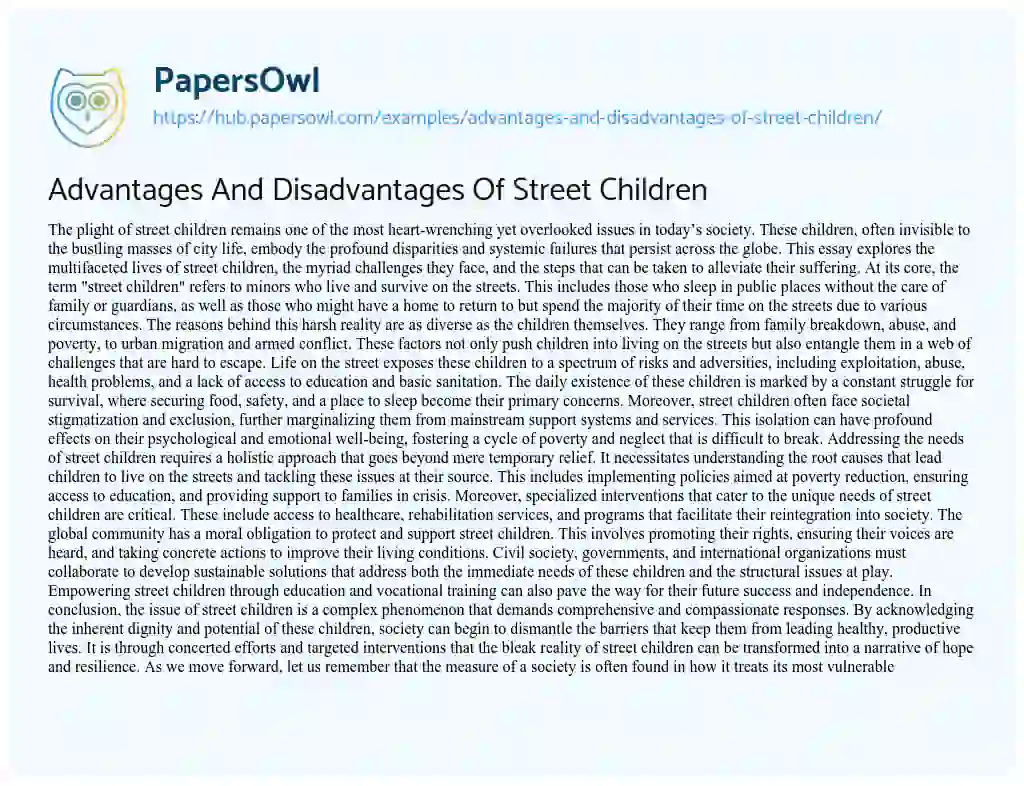Essay on Advantages And Disadvantages Of Street Children
