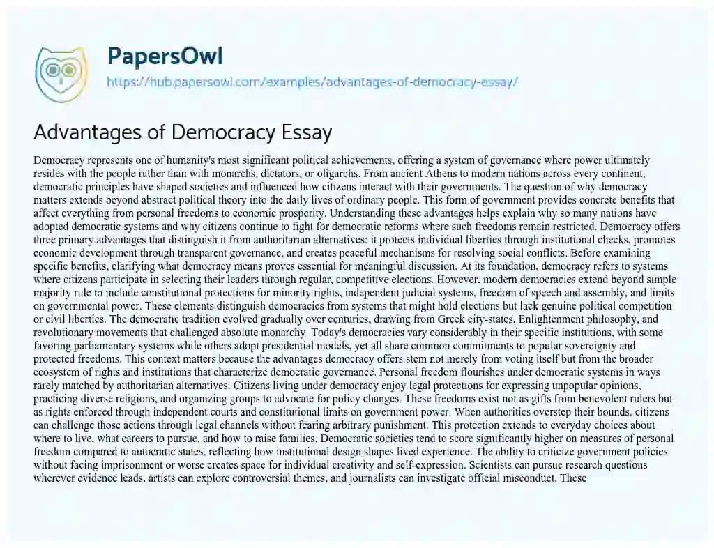 Essay on Advantages of Democracy Essay