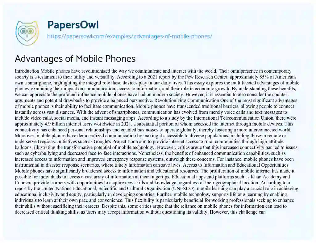 Essay on Advantages of Mobile Phones
