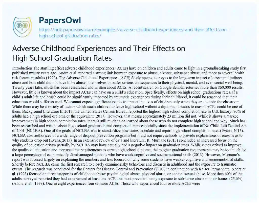 Essay on Adverse Childhood Experiences and Their Effects on High School Graduation Rates
