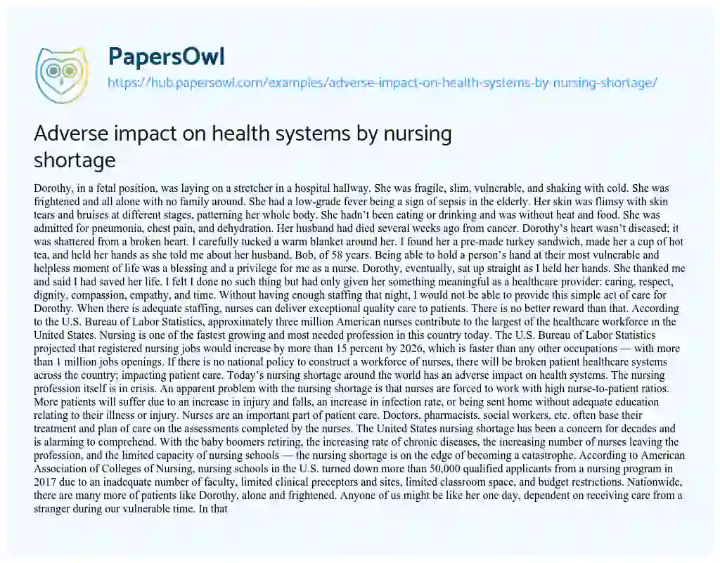 Essay on Adverse impact on health systems by nursing shortage