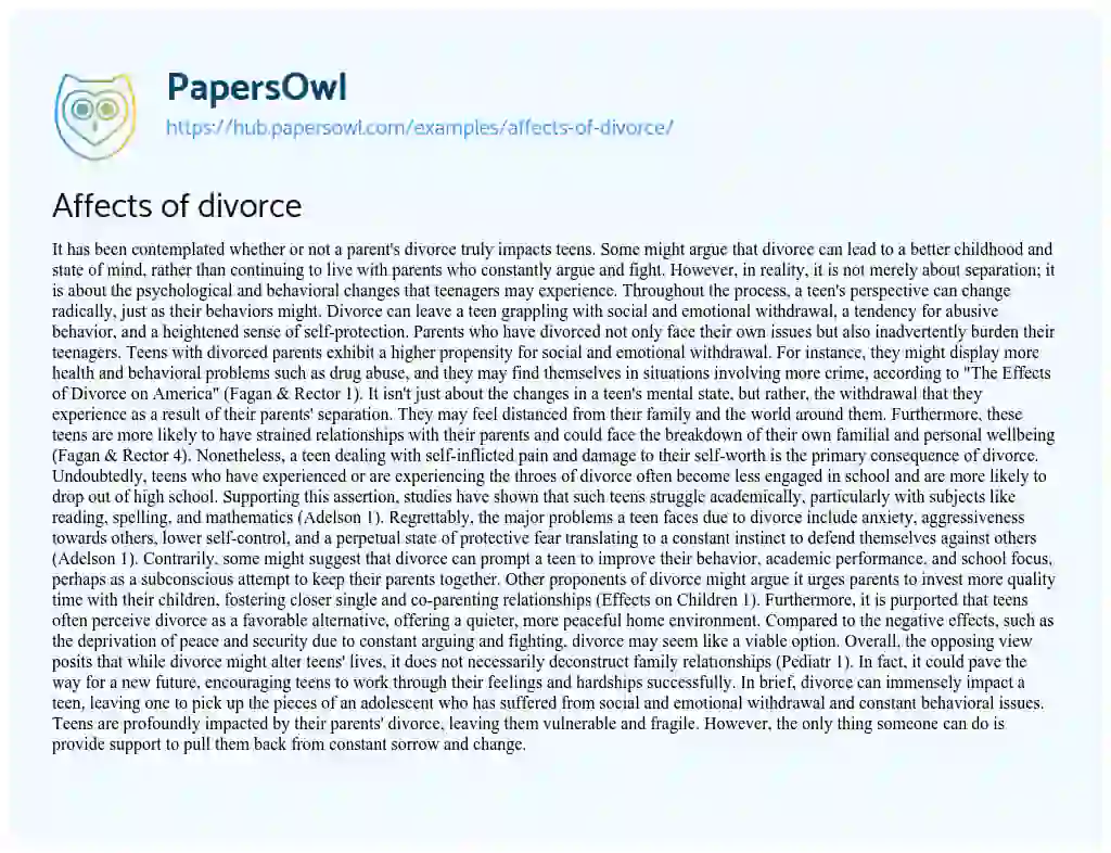 Essay on Affects of divorce