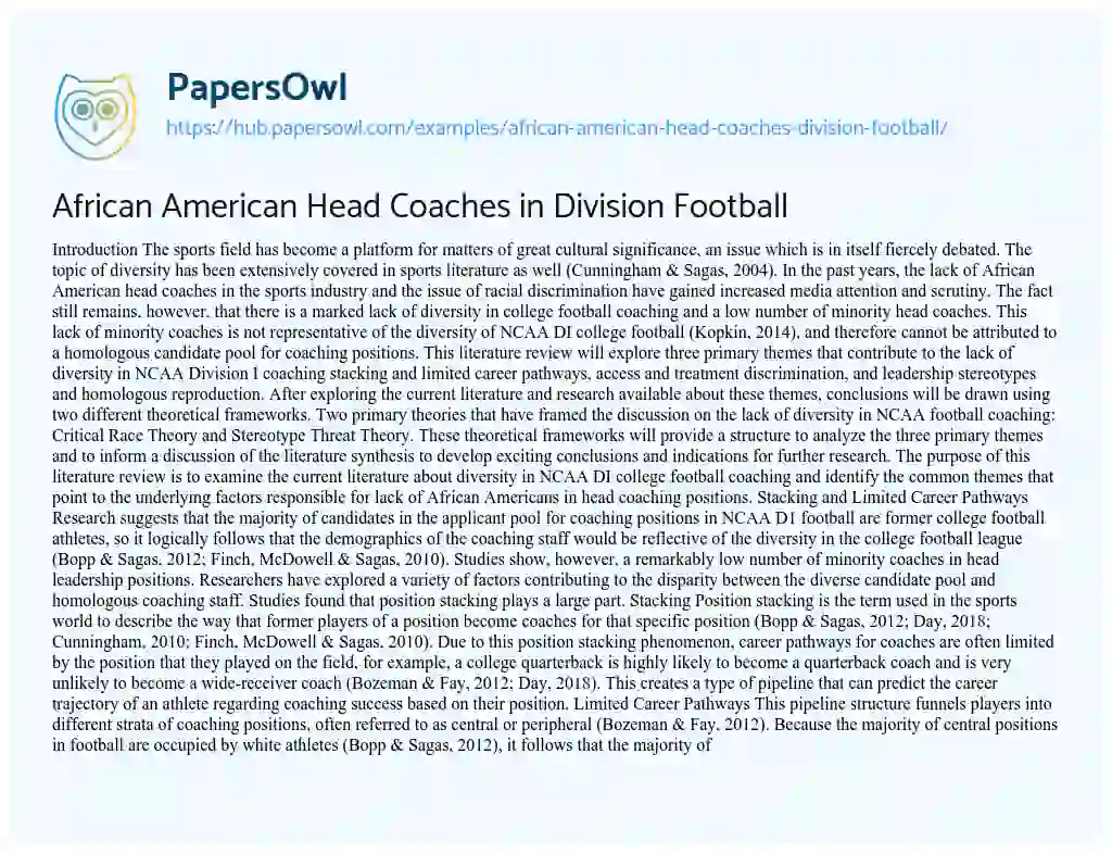 Essay on African American Head Coaches in Division Football