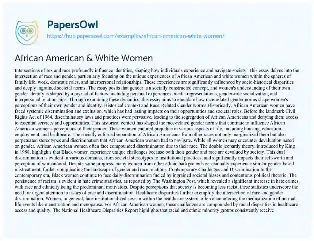 Essay on African American & White Women