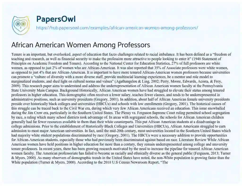 Essay on African American Women Among Professors