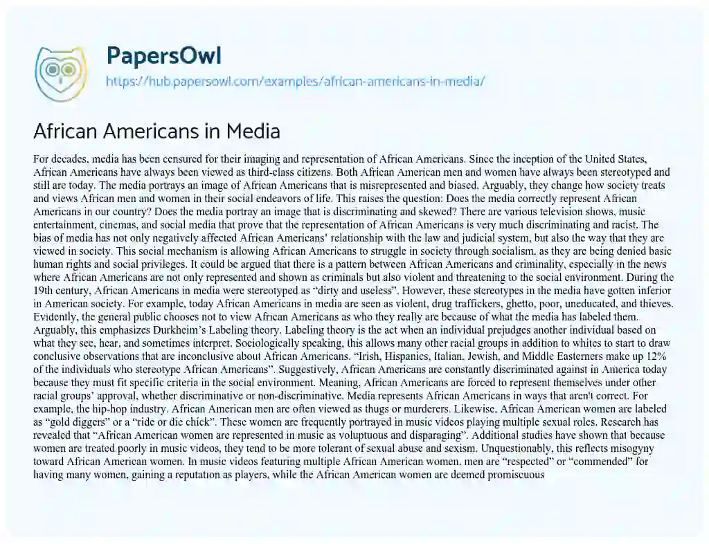Essay on African Americans in Media
