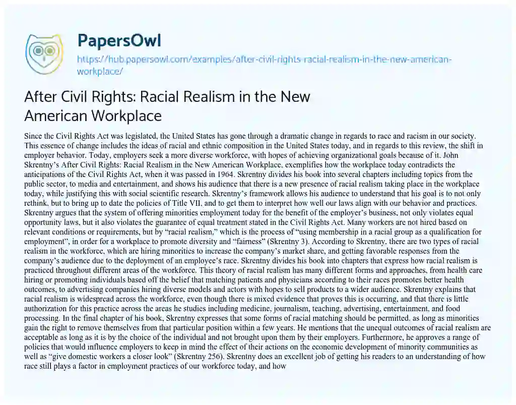 Essay on After Civil Rights: Racial Realism in the New American Workplace